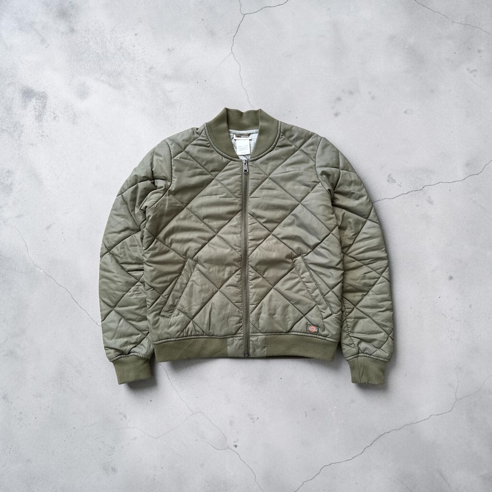 Dickies Women Olive Green Diamond Quilted Bomber Jacket Full Zip Small FJ800EF